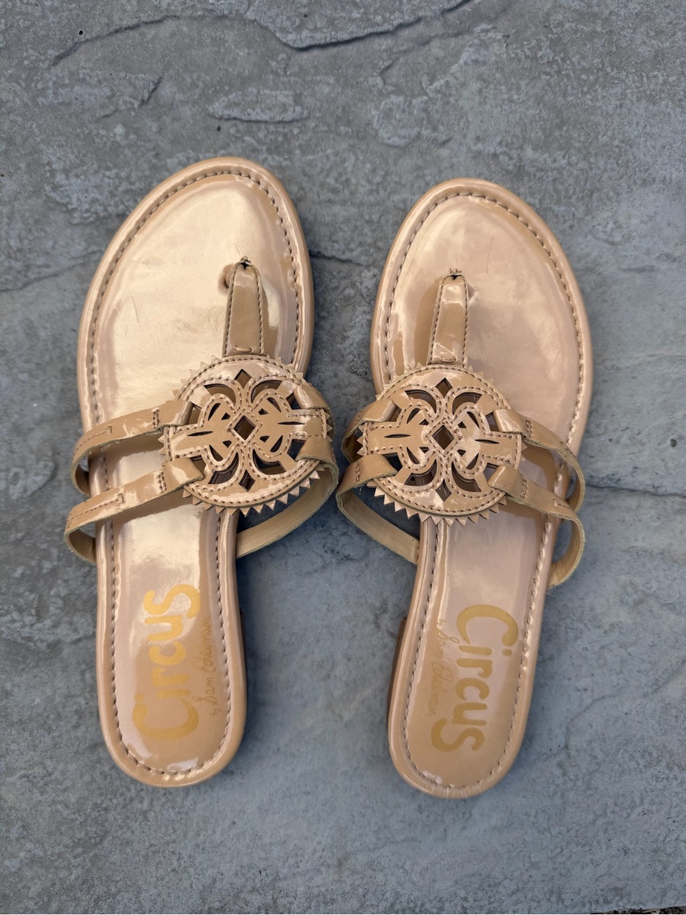 Circus by Sam Edelman Beige Patent Leather Toe-Post Sandals